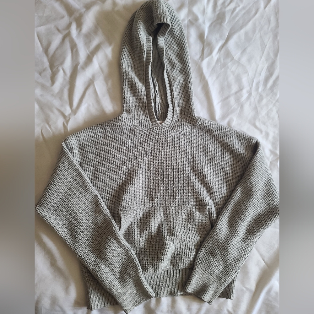 Gray Waffle Knit Hoodie